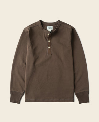 Vintage Long Sleeve Henley Shirt - Coffee
