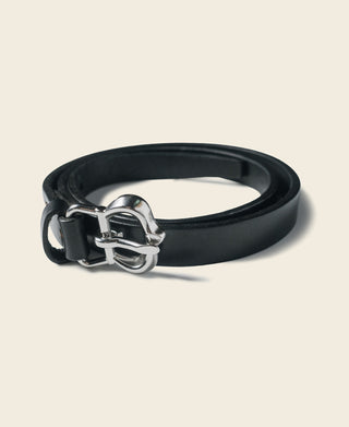 Silver-Plated Brass Buckle Full-Grain Cowhide Belt - Black