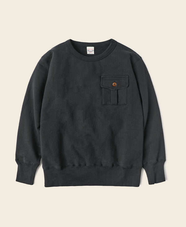 Heavyweight Terry Cloth Military Pocket Sweatshirt - Black | Bronson ...