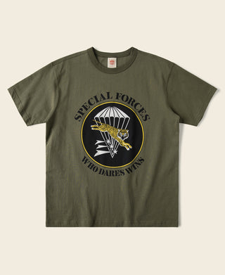 1960s Paratrooper & Tiger Print T-Shirt - Olive