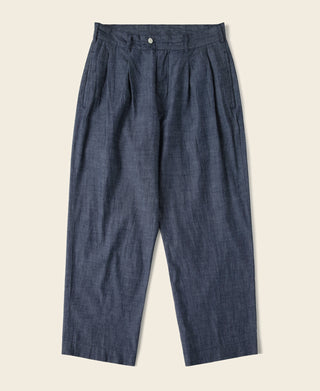 1930s Double-Pleated Chambray Pants