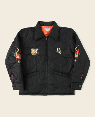 Vietnam War Quilted Padded Souvenir Jacket - Black