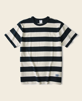 Heavyweight Cotton Wide Striped T-Shirt - Blue/White