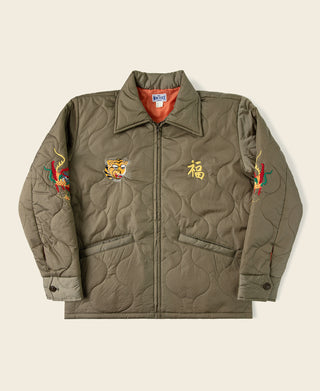 Vietnam War Quilted Padded Souvenir Jacket - Olive