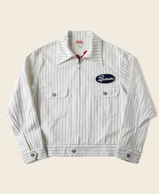Lot 954 1950s Motorcycle Mechanic Stripe Chore Coat - White