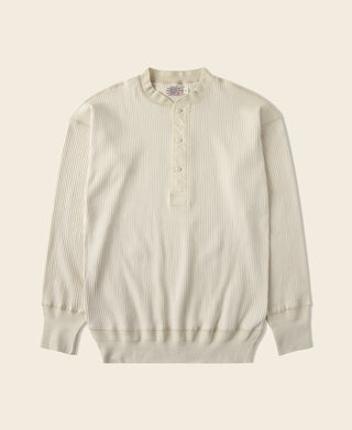 Ribbed Long Sleeve Henley T-Shirt - Apricot