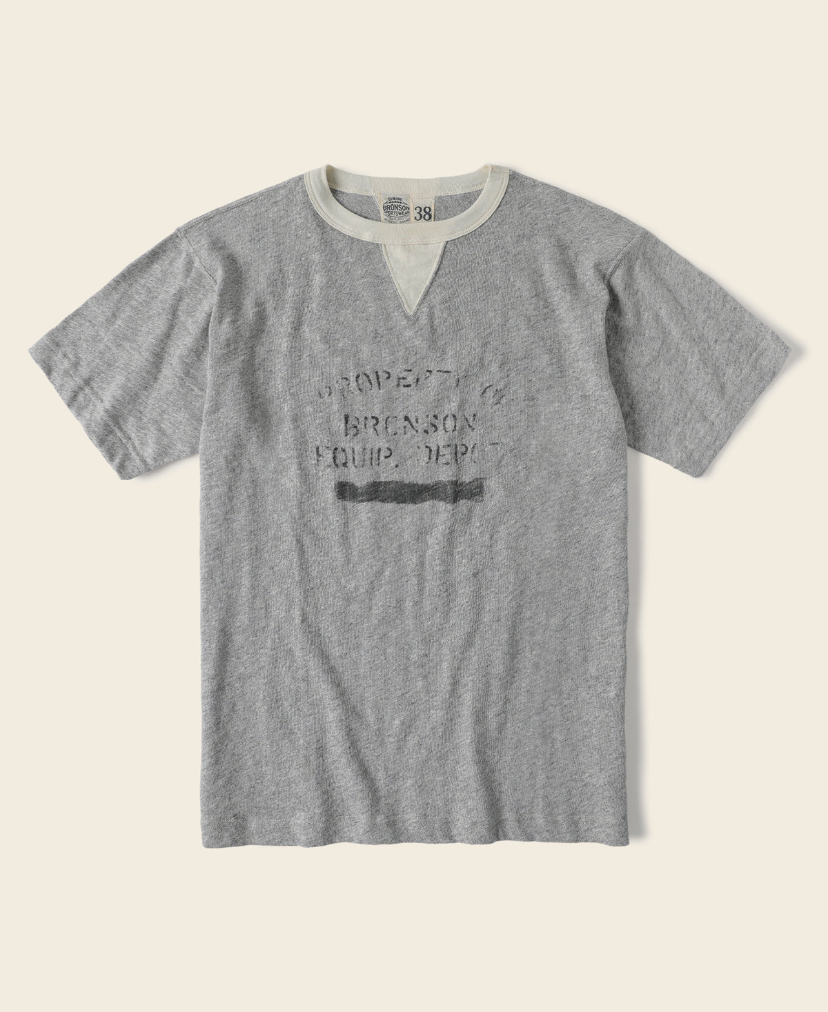 Slub Cotton Printing Boat Neck Gusset T-Shirt - Gray