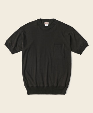 Waffle Knit Pattern Pocket T-Shirt - Black