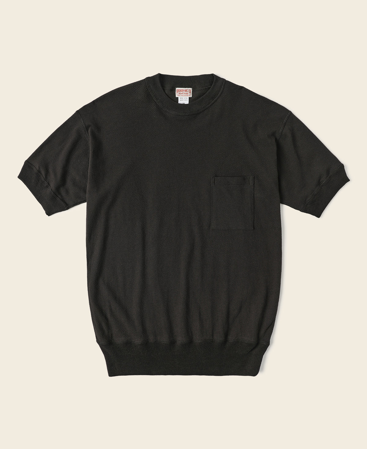 Waffle Knit Pattern Pocket T-Shirt - Black