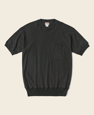 Waffle Knit Pocket T-Shirt - Black