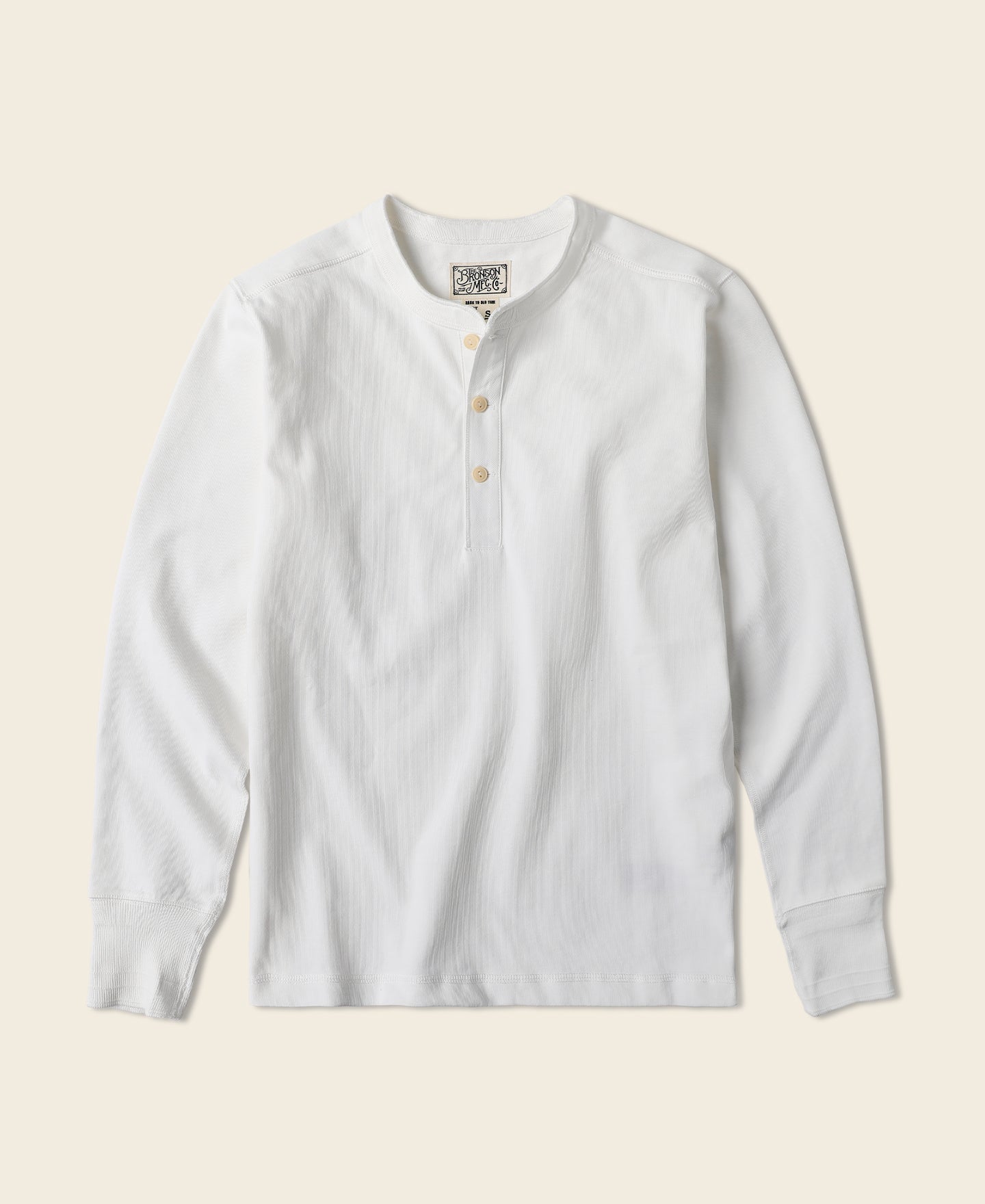 Vintage Heavyweight Cotton Long Sleeve Henley Neck Shirt - White | Bronson  – Bronson Mfg. Co.