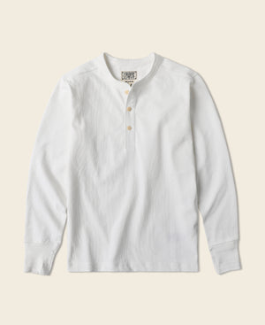 Vintage Heavyweight Cotton Long Sleeve Henley Neck Shirt - White | Bronson