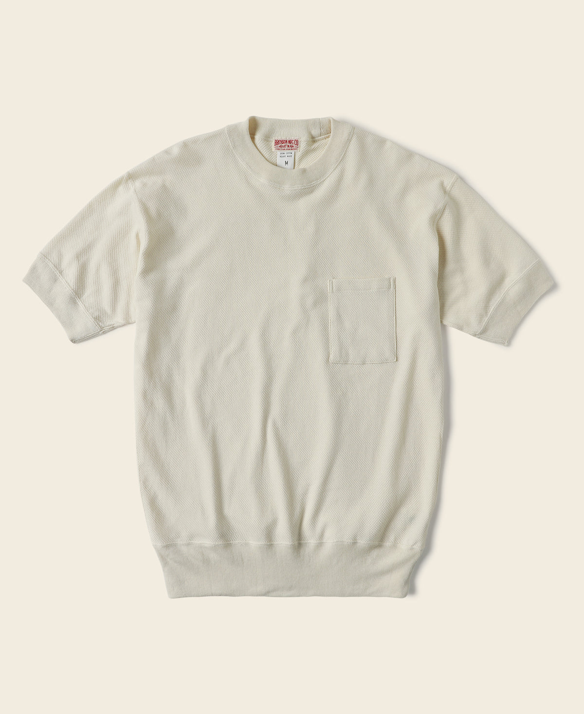Waffle Knit Pattern Pocket T-Shirt - Apricot