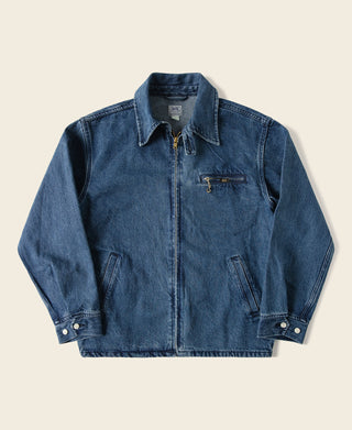 1970s Stonewashed Zip Up Denim Work Jacket