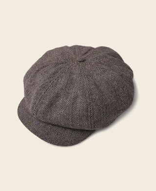 Brown Striped Herringbone Wool Newsboy Cap