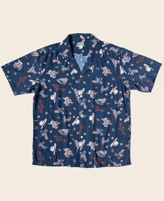 Cowboy Symbols Pattern Cuban Collar Shirt - Navy