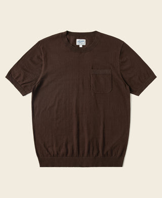 1950s Jersey Knit Short Sleeve Pocket T-Shirt - Coffee