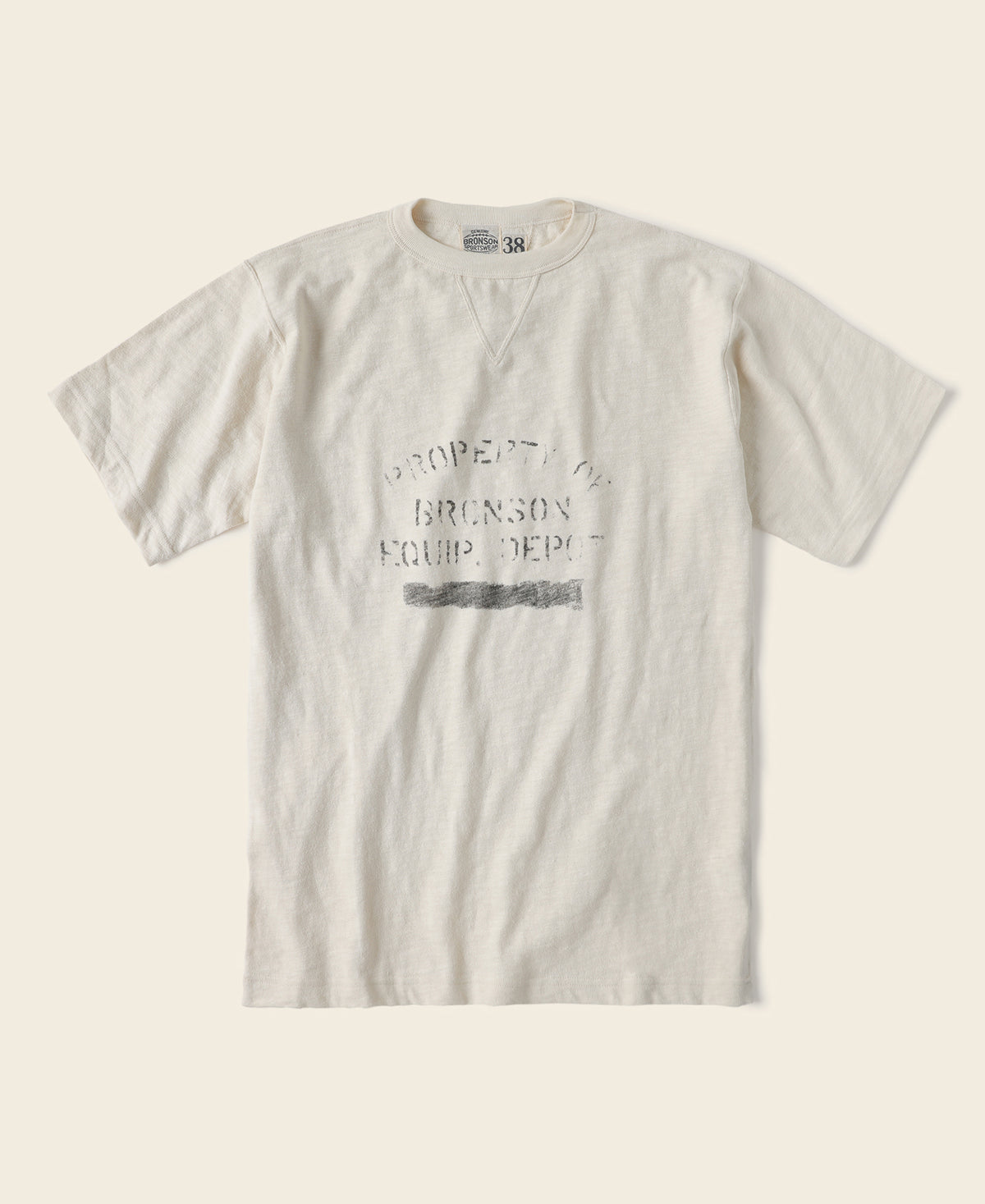 Slub Cotton Printing Boat Neck Gusset T-Shirt - Apricot