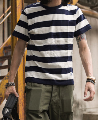 Heavyweight Cotton Wide Striped T-Shirt - Blue/White