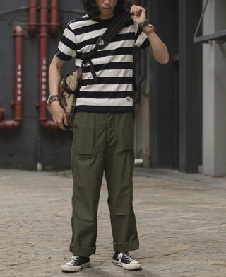Heavyweight Cotton Wide Striped T-Shirt - Blue/White