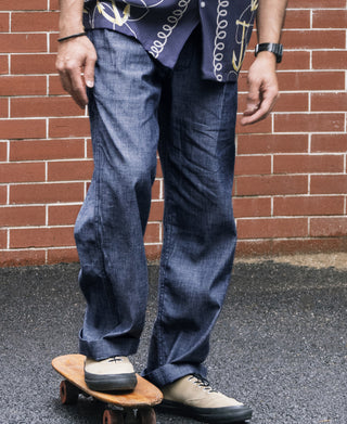 1930s Double-Pleated Chambray Pants