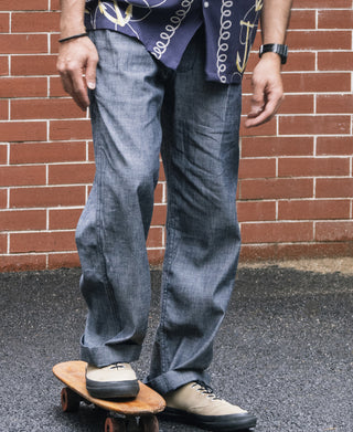 1930s Double-Pleated Chambray Pants