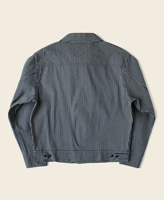 Striped cossack jacket with ribbed hem and cuffs, back view with yoke seam