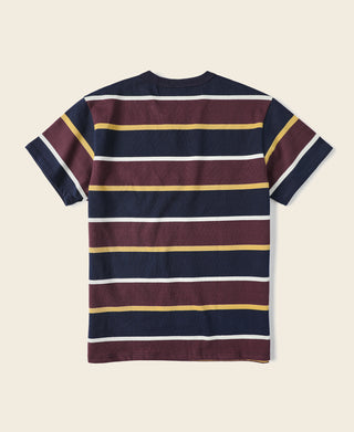 9.8 oz IVY Style Striped T-Shirt - Burgundy Red/Navy