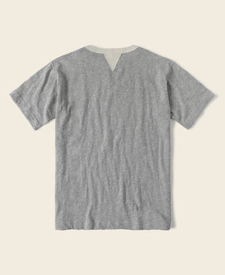 Slub Cotton Printing Boat Neck Gusset T-Shirt - Gray