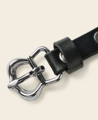 Silver-Plated Brass Buckle Full-Grain Cowhide Belt - Black