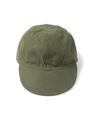 Olive A-3 flight cap top view with seam lines and perforated brim