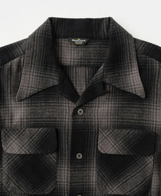 Black and gray ombre check sports shirt, spread collar and two chest pockets