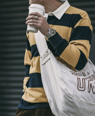 Classic Fit Striped Jersey Rugby Shirt - Yellow/Navy