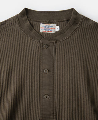 Ribbed Long Sleeve Henley T-Shirt - Olive Brown