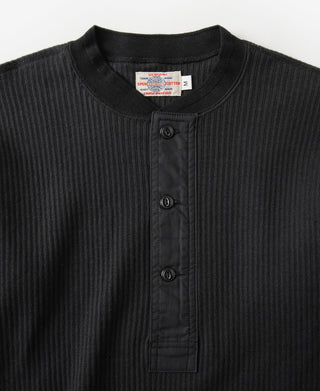 Ribbed Long Sleeve Henley T-Shirt - Black