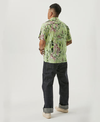 Ukiyo-e Tiger & Bamboo Pattern Aloha Shirt - Light Green
