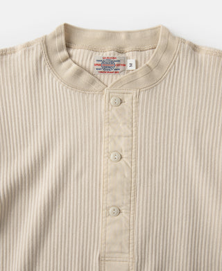 Ribbed Long Sleeve Henley T-Shirt - Apricot