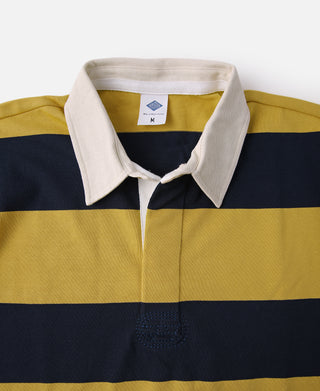 Classic Fit Striped Jersey Rugby Shirt - Yellow/Navy