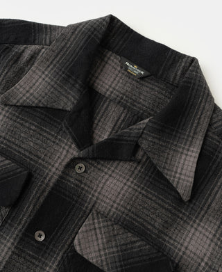 Black and gray ombre check sports shirt, buttoned placket and interior pocket panels