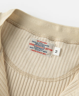 Ribbed Long Sleeve Henley T-Shirt - Apricot