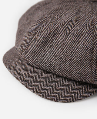 Brown Striped Herringbone Wool Newsboy Cap