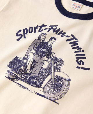 Retro Motorcycle Rider Printed T-Shirt - Apricot