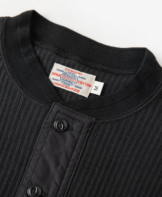 Ribbed Long Sleeve Henley T-Shirt - Black
