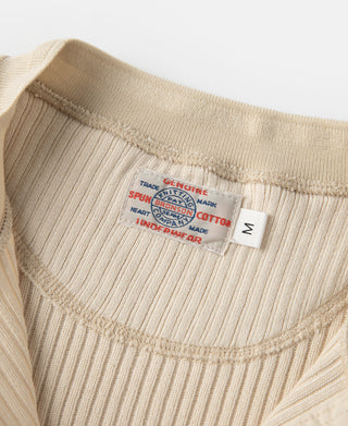 Ribbed Long Sleeve Henley T-Shirt - Apricot