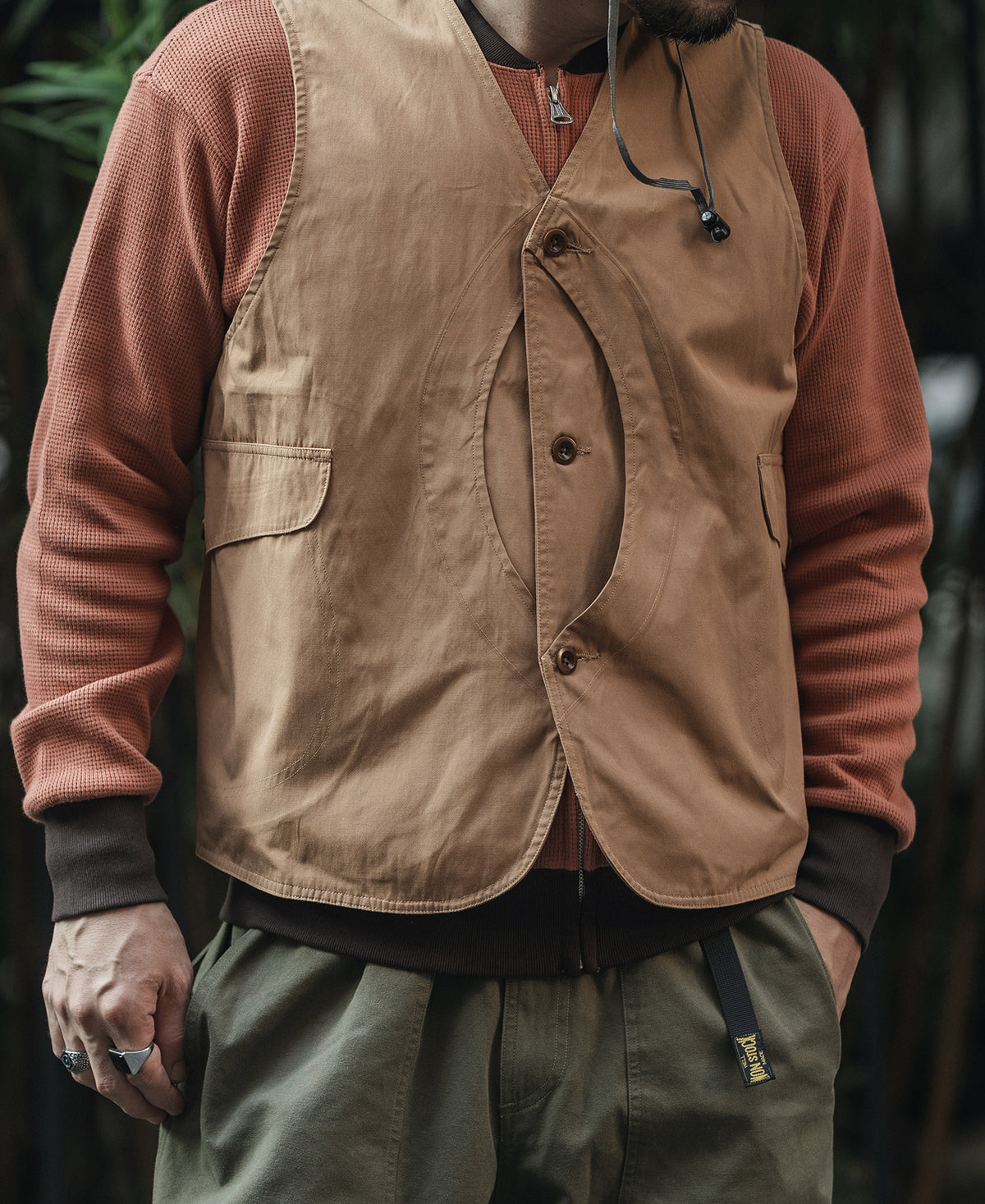 Polyester and Cotton Blend Game Pocket Outdoor Vest - Khaki