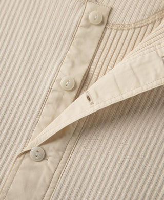 Ribbed Long Sleeve Henley T-Shirt - Apricot