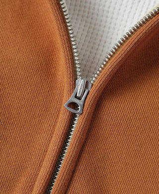 1950s Wind Shield Full-Zip Thermal Hoodie - Orange