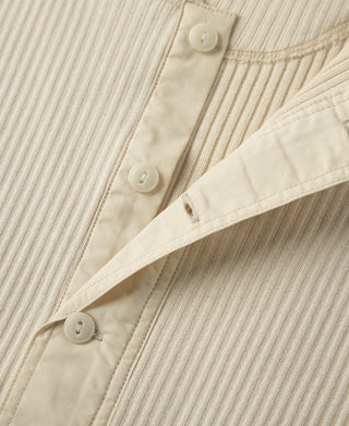 Ribbed Long Sleeve Henley T-Shirt - Apricot