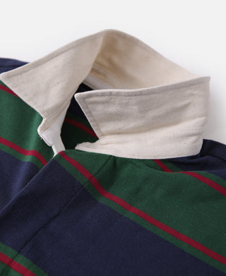 Classic Fit Striped Jersey Rugby Shirt - Green/Navy/Red