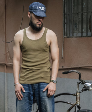 Military Cotton Tank Top - Olive